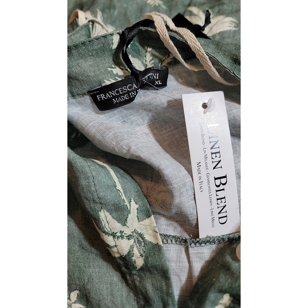 Francesca Bettini Italy Linen Blend Dress Palm Print Maxi Shirt Button Front - Picture 9 of 9